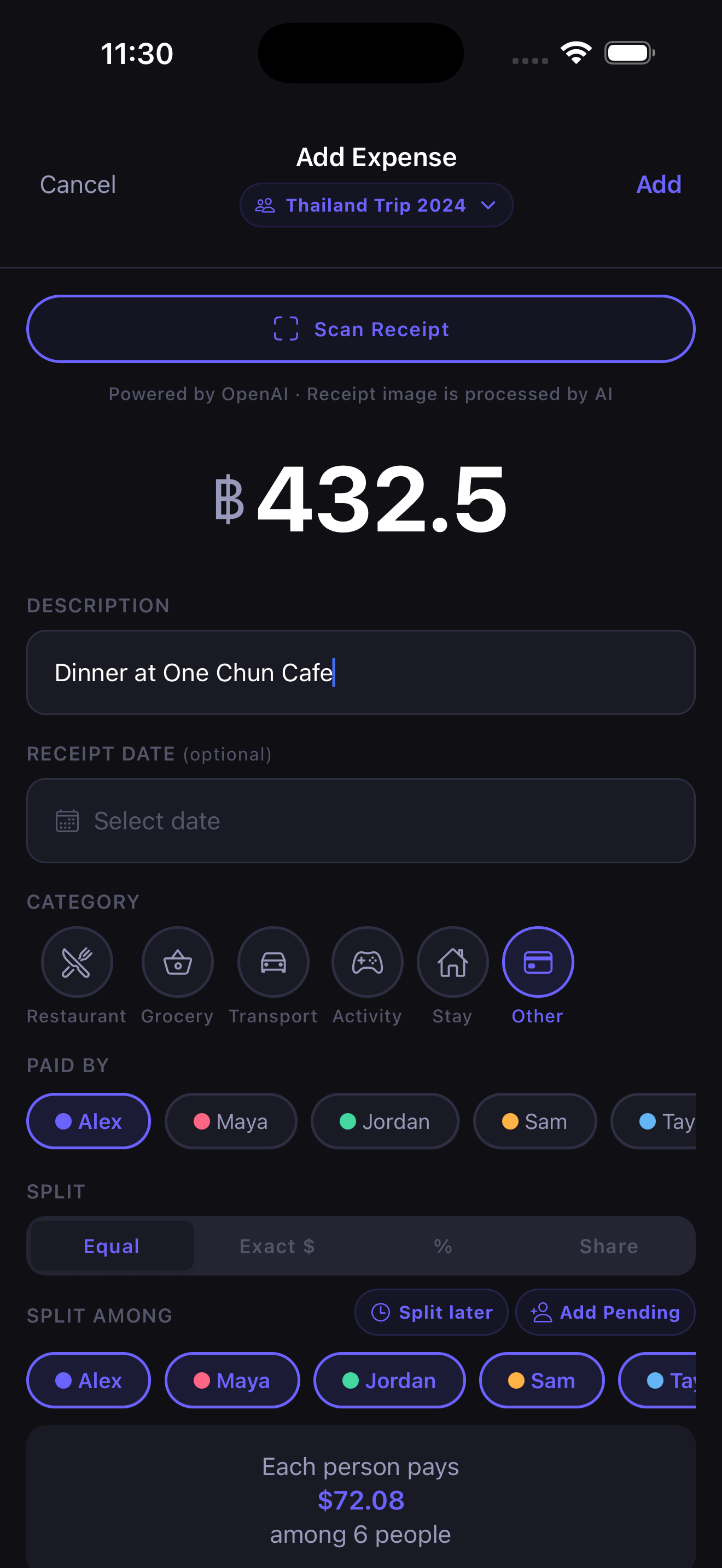 Pangu add expense screen