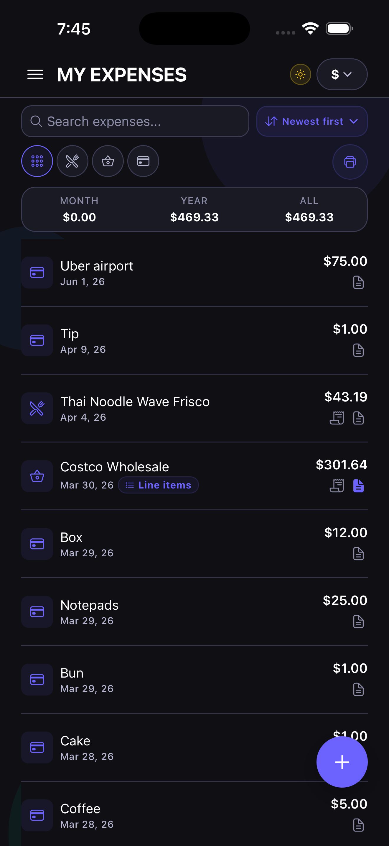 Pangu My Expenses screen